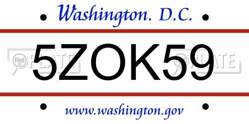 5ZOK59 District Of Columbia License Plate