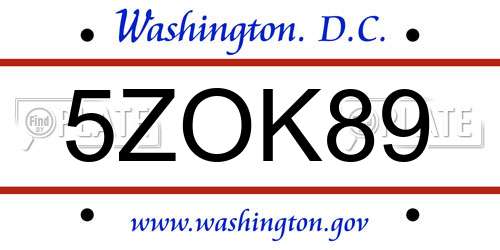 5ZOK89 District Of Columbia License Plate