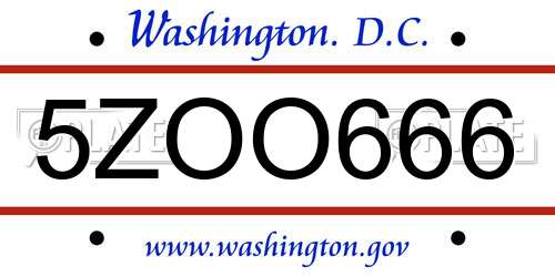5ZOO666 District Of Columbia License Plate