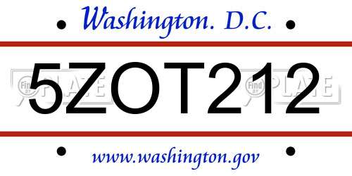5ZOT212 District Of Columbia License Plate