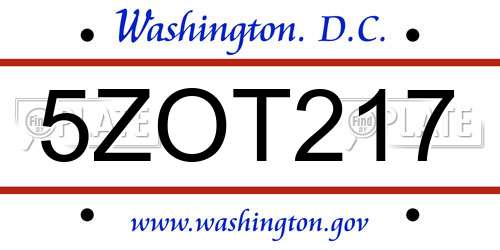 5ZOT217 District Of Columbia License Plate