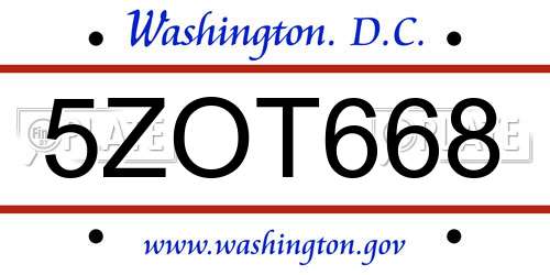 5ZOT668 District Of Columbia License Plate