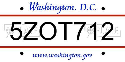 5ZOT712 District Of Columbia License Plate