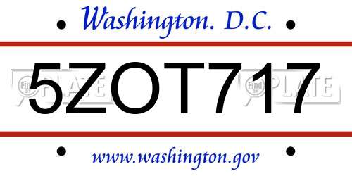 5ZOT717 District Of Columbia License Plate