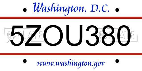 5ZOU380 District Of Columbia License Plate