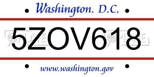 5ZOV618 District Of Columbia License Plate