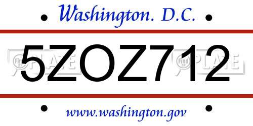 5ZOZ712 District Of Columbia License Plate