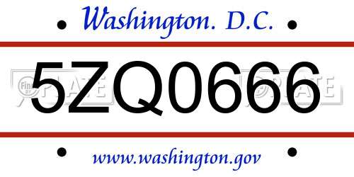 5ZQ0666 District Of Columbia License Plate