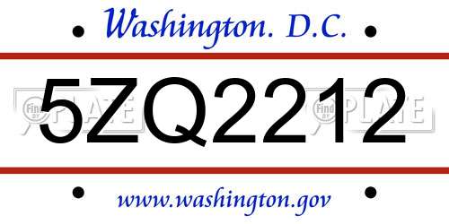 5ZQ2212 District Of Columbia License Plate