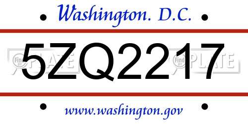 5ZQ2217 District Of Columbia License Plate
