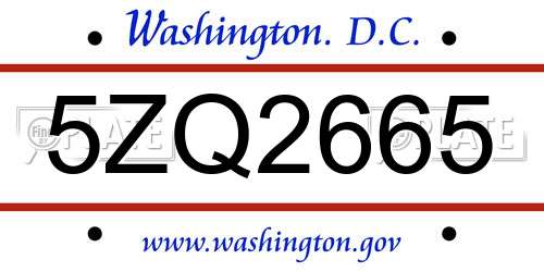 5ZQ2665 District Of Columbia License Plate