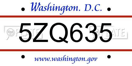 5ZQ635 District Of Columbia License Plate