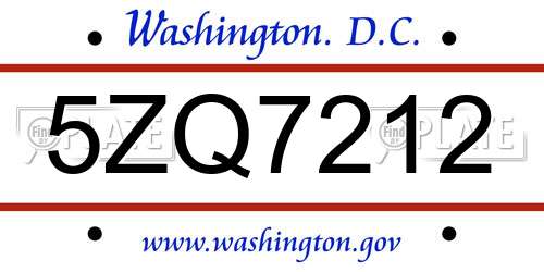 5ZQ7212 District Of Columbia License Plate