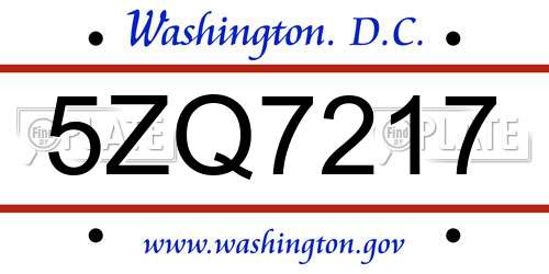 5ZQ7217 District Of Columbia License Plate