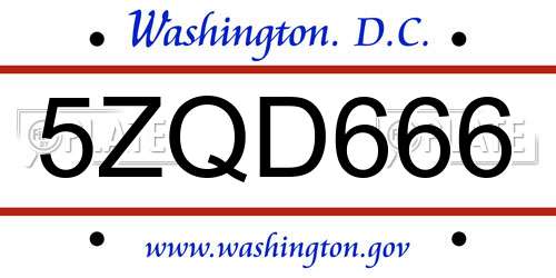 5ZQD666 District Of Columbia License Plate