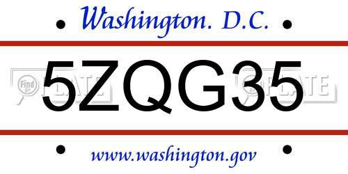 5ZQG35 District Of Columbia License Plate