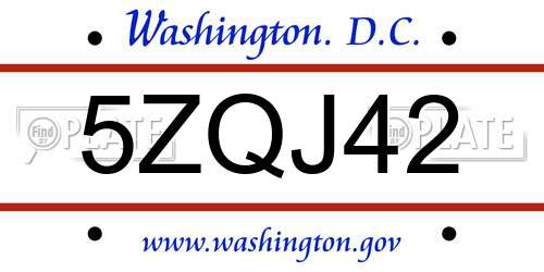 5ZQJ42 District Of Columbia License Plate