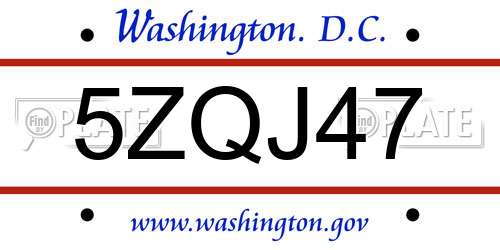 5ZQJ47 District Of Columbia License Plate
