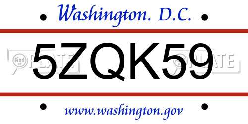 5ZQK59 District Of Columbia License Plate