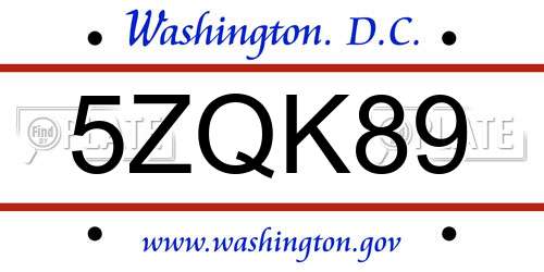 5ZQK89 District Of Columbia License Plate
