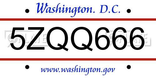 5ZQQ666 District Of Columbia License Plate