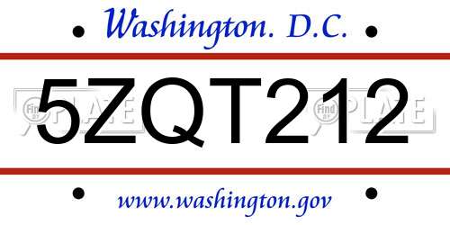 5ZQT212 District Of Columbia License Plate