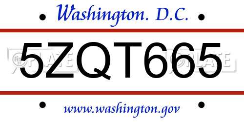 5ZQT665 District Of Columbia License Plate