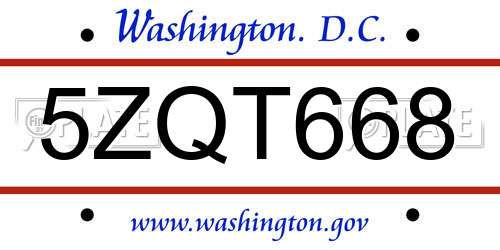 5ZQT668 District Of Columbia License Plate