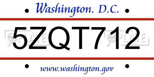 5ZQT712 District Of Columbia License Plate