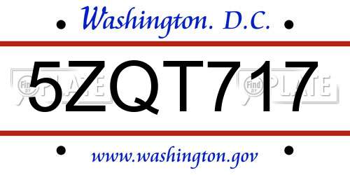 5ZQT717 District Of Columbia License Plate