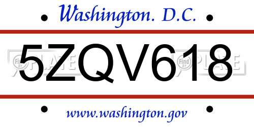 5ZQV618 District Of Columbia License Plate