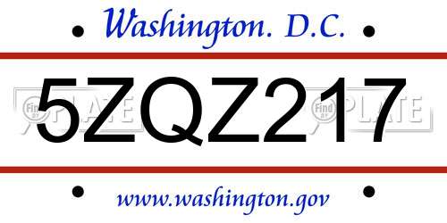 5ZQZ217 District Of Columbia License Plate