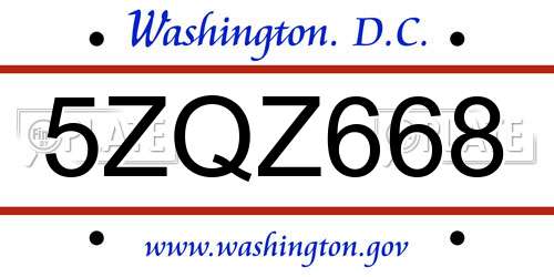5ZQZ668 District Of Columbia License Plate