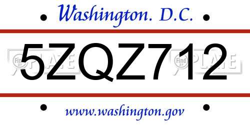 5ZQZ712 District Of Columbia License Plate