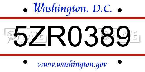 5ZR0389 District Of Columbia License Plate