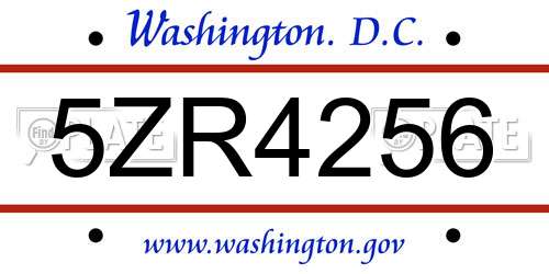 5ZR4256 District Of Columbia License Plate