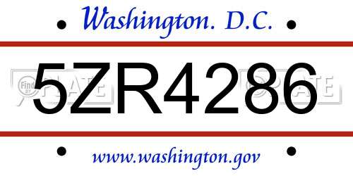 5ZR4286 District Of Columbia License Plate