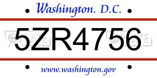 5ZR4756 District Of Columbia License Plate