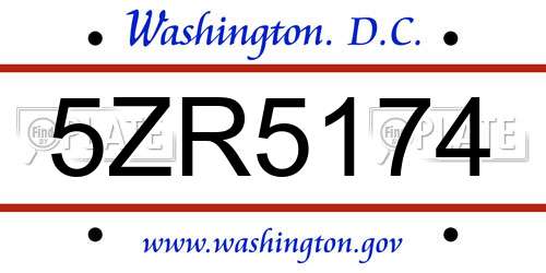 5ZR5174 District Of Columbia License Plate
