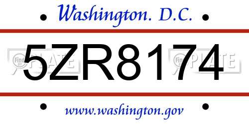 5ZR8174 District Of Columbia License Plate