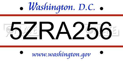 5ZRA256 District Of Columbia License Plate