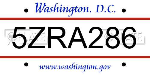 5ZRA286 District Of Columbia License Plate