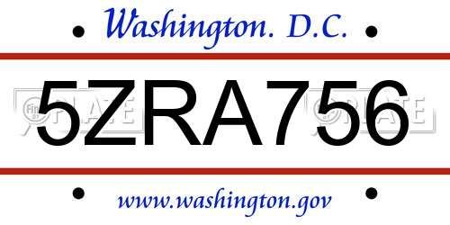 5ZRA756 District Of Columbia License Plate