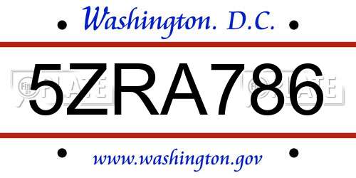 5ZRA786 District Of Columbia License Plate