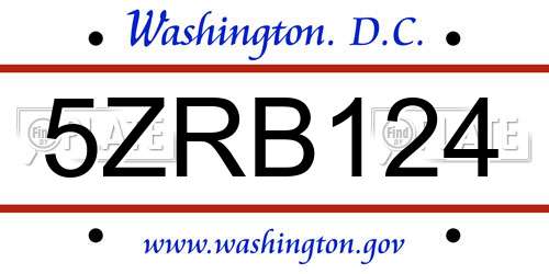 5ZRB124 District Of Columbia License Plate