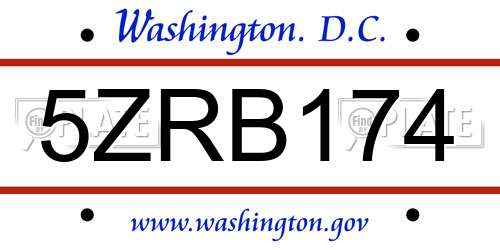 5ZRB174 District Of Columbia License Plate