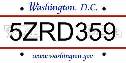 5ZRD359 District Of Columbia License Plate