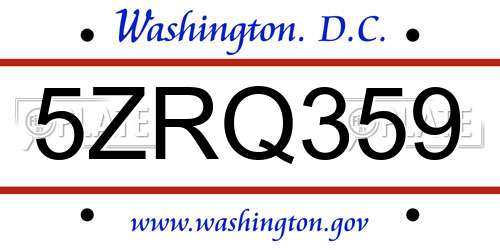 5ZRQ359 District Of Columbia License Plate