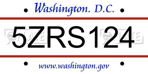 5ZRS124 District Of Columbia License Plate