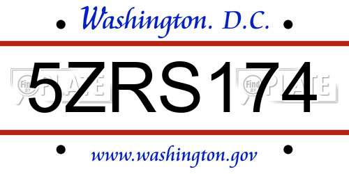 5ZRS174 District Of Columbia License Plate
